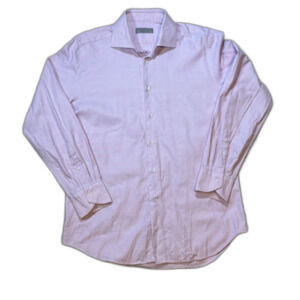 Canali Pink Light Blue Micro Houndstooth Dress Shirt 41/16 L Preppy Quiet Luxury